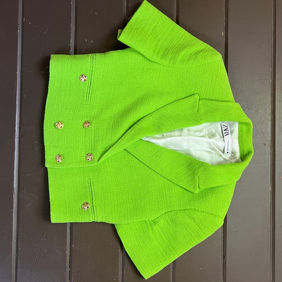 Zara Textured Crop Neon Green Blazer - Picture 5 of 6